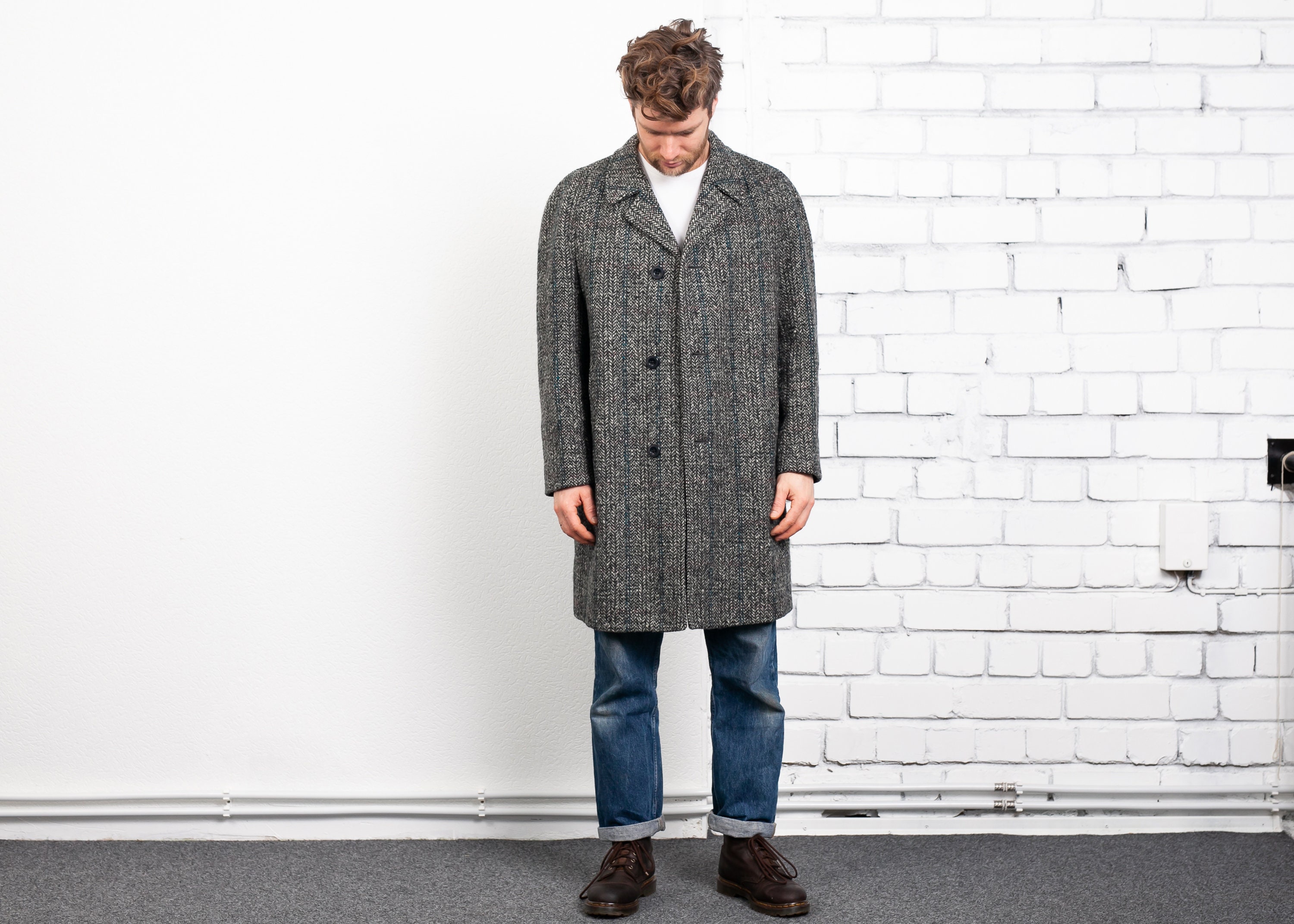 Herringbone Tweed Coat Vintage 70s Winter Coat 1970s Grey Speckled ...