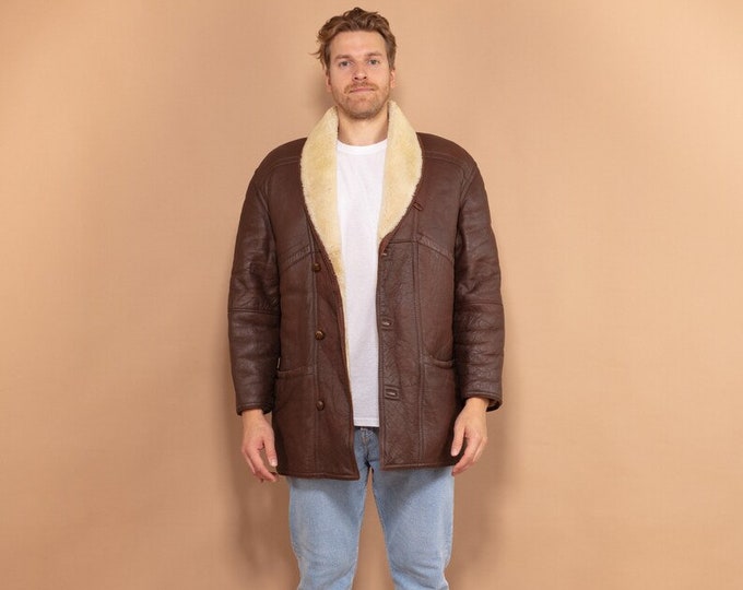 Sheepskin Coat Men, Vintage Shearling Coat Size M, Classic Sheepskin Jacket, Shearling Jacket, Men's Fur Coat, Leather Shearling Coat