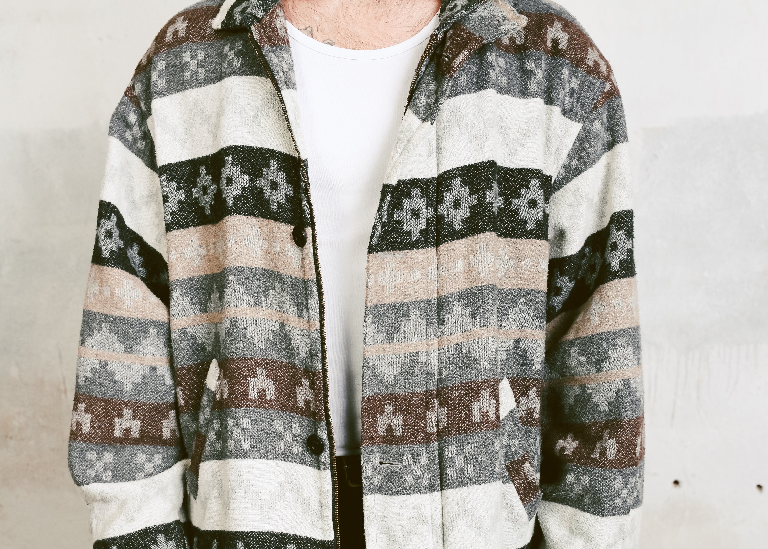 Vintage Aztec Blanket Coat . Men's 90s Southwestern Blanket Jacket