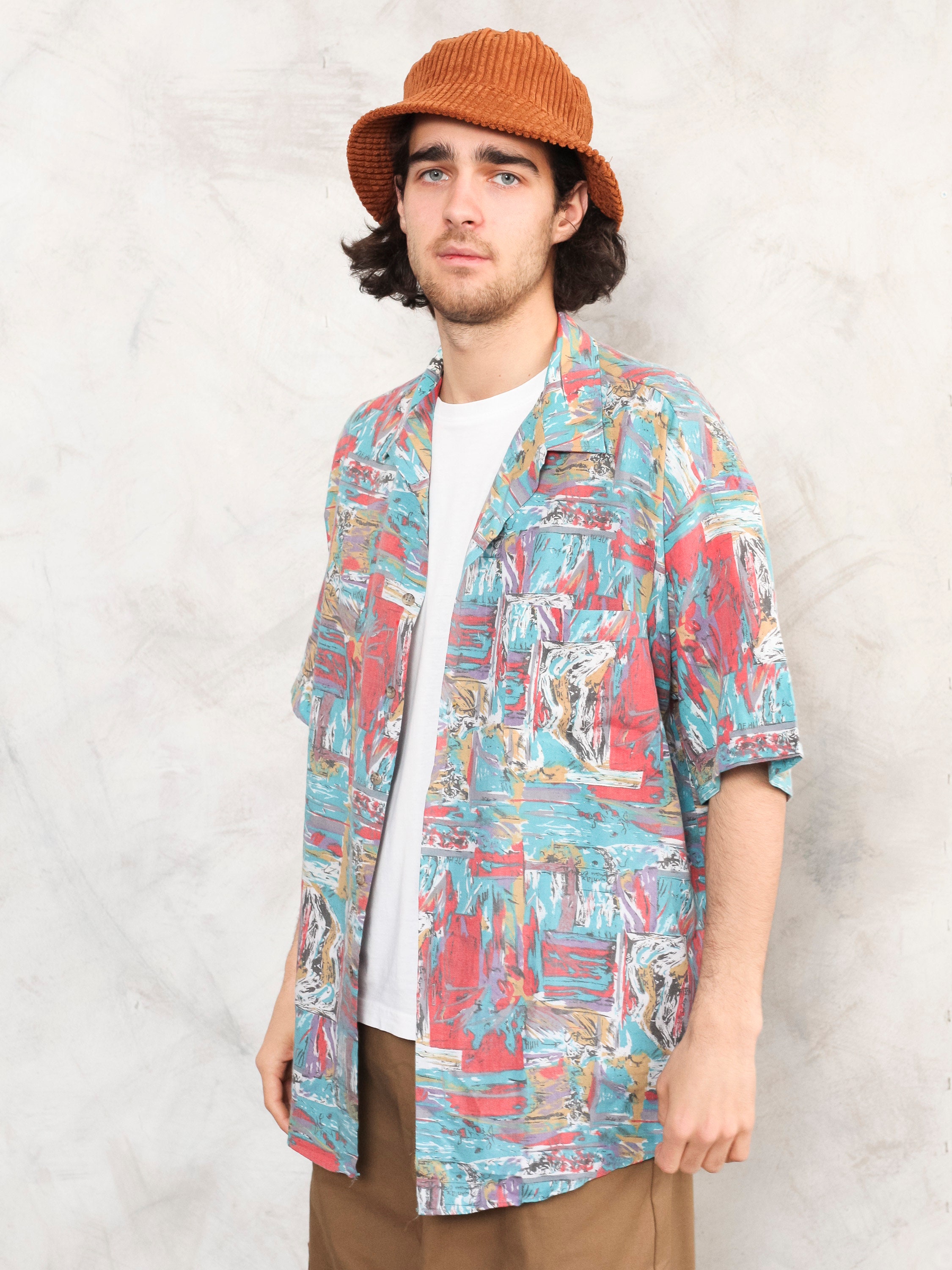 Bold Shirt Mens vintage 90s short sleeve shirt abstract print shirt