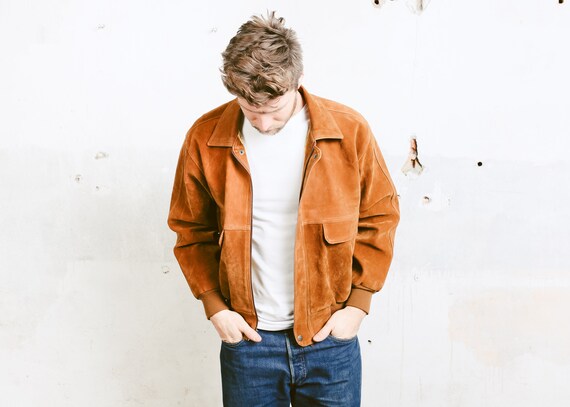 Faux Suede Bomber Jacket . Men's Vintage Brown Lightweight Jacket 1990s Zip Up Jacket Boyfriend Gift . size Medium M Faux Suede Bomber Jacket . Men's Vintage Brown Lightweight Jacket 1990s Zip Up Jacket Boyfriend Gift . size Medium M