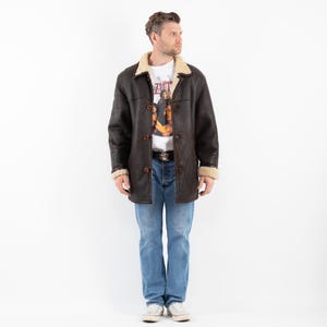 Brown Men&#39;s Sheepskin Coat, Size XL Vintage Shearling Coat, Retro Leather Coat, Yellowstone Coat, Rugged Western Wear, Men&#39;s Clothing