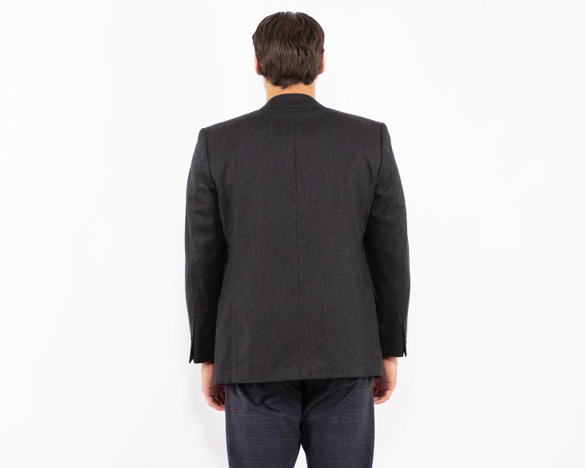 90s Vintage Gray Wool Blazer, Retro Sport Coat, Men's Size M, foto 3 di 5