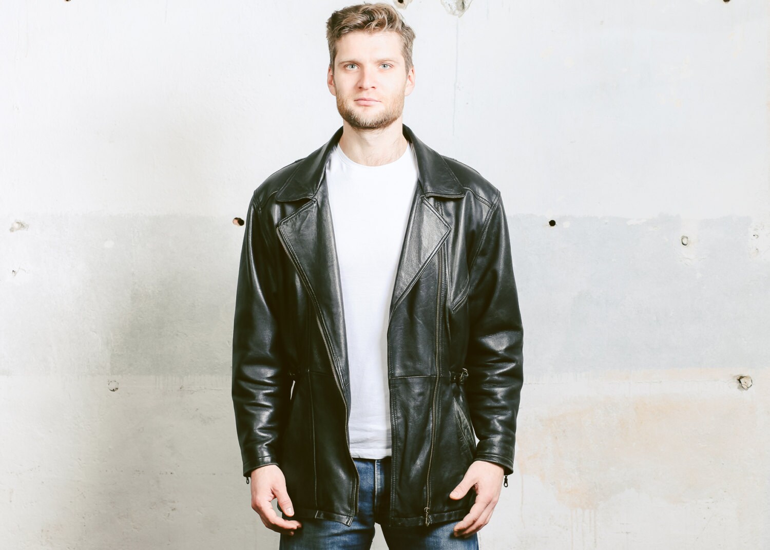 side zip leather jacket mens