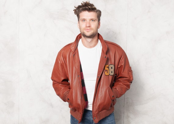 Leather Bomber Jacket Red Vintage Flight Jacket Pu