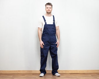 Men 90's Blue Jumpsuit, Size Medium M, Vintage Mens Clothing, Men Overalls, Cargo Jumpsuit, Mens Romper, Mechanic Jumpsuit, Workwear