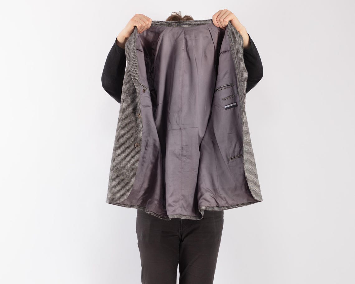Vintage Gray Wool Blend Blazer, Size XL Retro Sport Coat, foto 4 di 5