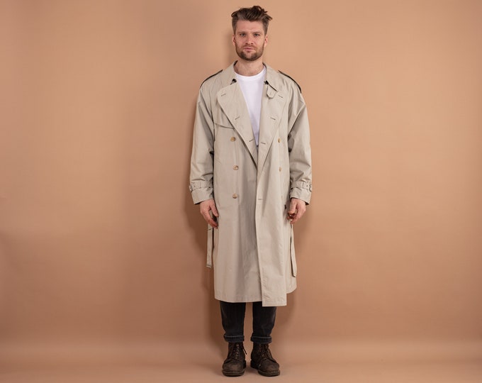 Classic Trench Coat 90's, Size XL Vintage Trench Coat, Double Breasted Coat, Office Coat, Men Clothing, Spring Coat, Minimalist Outerwear
