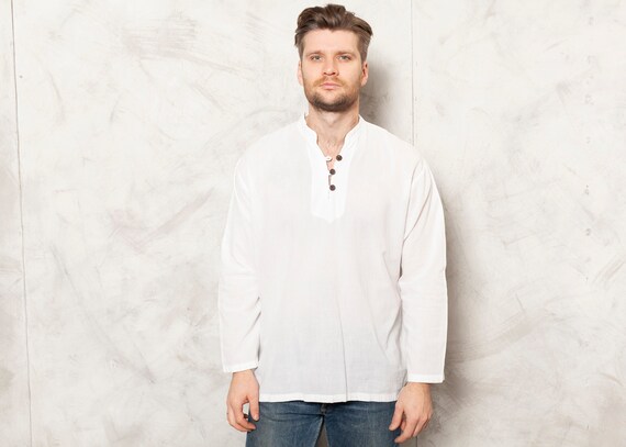 Band Collar Hippie Shirt Vintage Men's 1990s Colla