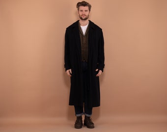 Men Maxi Wool Blend Coat 90's, Size XL XXL, Oversized Coat, Navy Blue Wool Greatcoat, Vintage Wool Clothing, Classic Style Overcoat