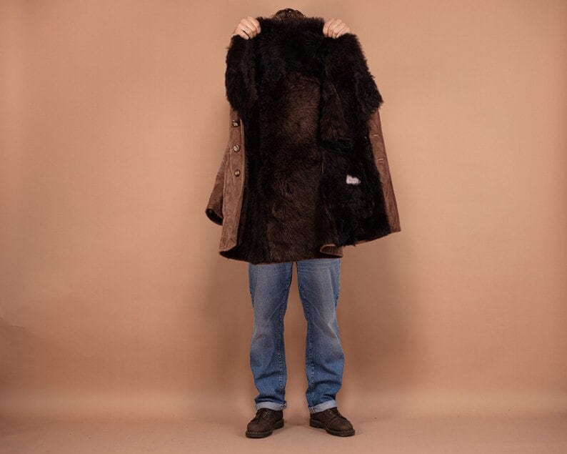 Original Sheepskin Coat Men 70's, Men Size M Shearling Coat, Western Coat, Winter Suede Coat, Shearling Coat, Mens Clothing, BetaMenswear image 4