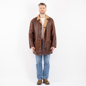 90&#39;s Brown Sheepskin Coat, Size XL Vintage Shearling Coat, Retro Leather Coat, Yellowstone Coat, Rugged Western Sheep Coat, Mens Clothing