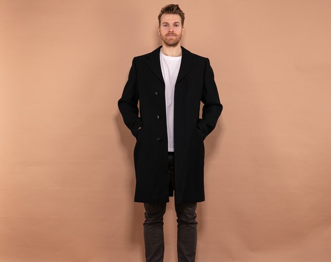 80s Wool Coat Men, Size Medium M, Office Wool Coat, Minimalist Coat, Elegant Overcoat, Spring Coat, Vintage Outerwear, Timeless Coat