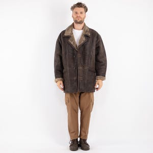 90&#39;s Brown Sheepskin Coat, Size L/XL Vintage Shearling Coat, Retro Leather Coat, Mens Leather Coat, Rugged Western Sheep Coat, Mens Clothing