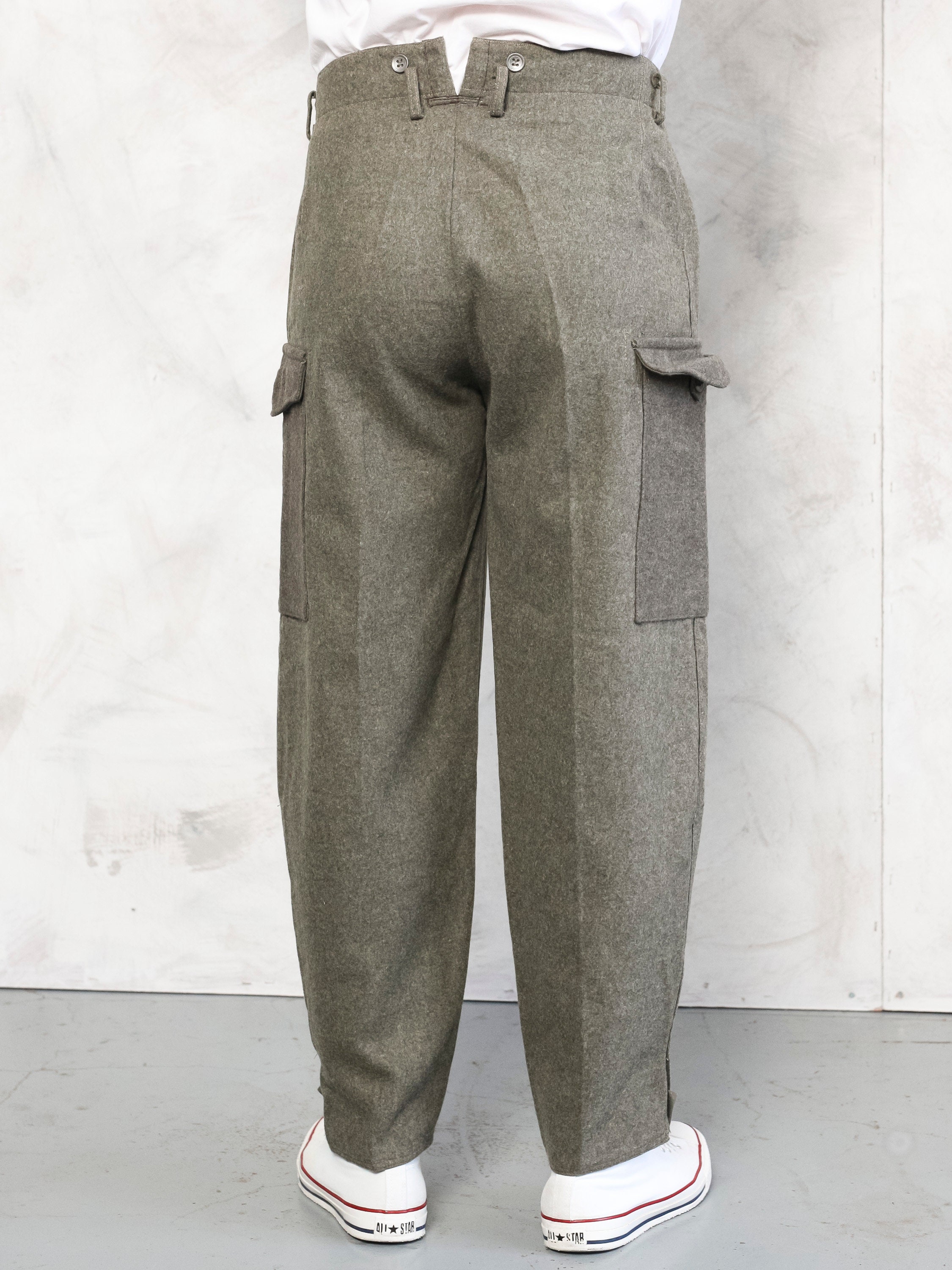 Military Men Pants vintage 40s men heavy wool pants army hiking
