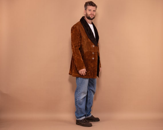 Brown Velour Sherpa Coat 90's, Size Large, Men Fa… - image 2