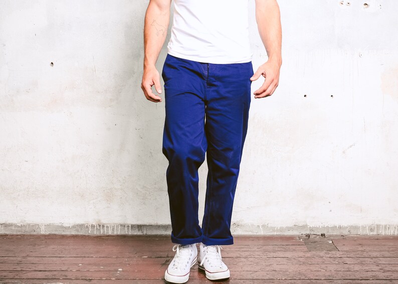 size 50 Large Navy Blue Men Ankle Pants Cotton Trousers Chore Pants Cargo Pants Factory Heavy Duty Workwear Vintage Utility Pants
