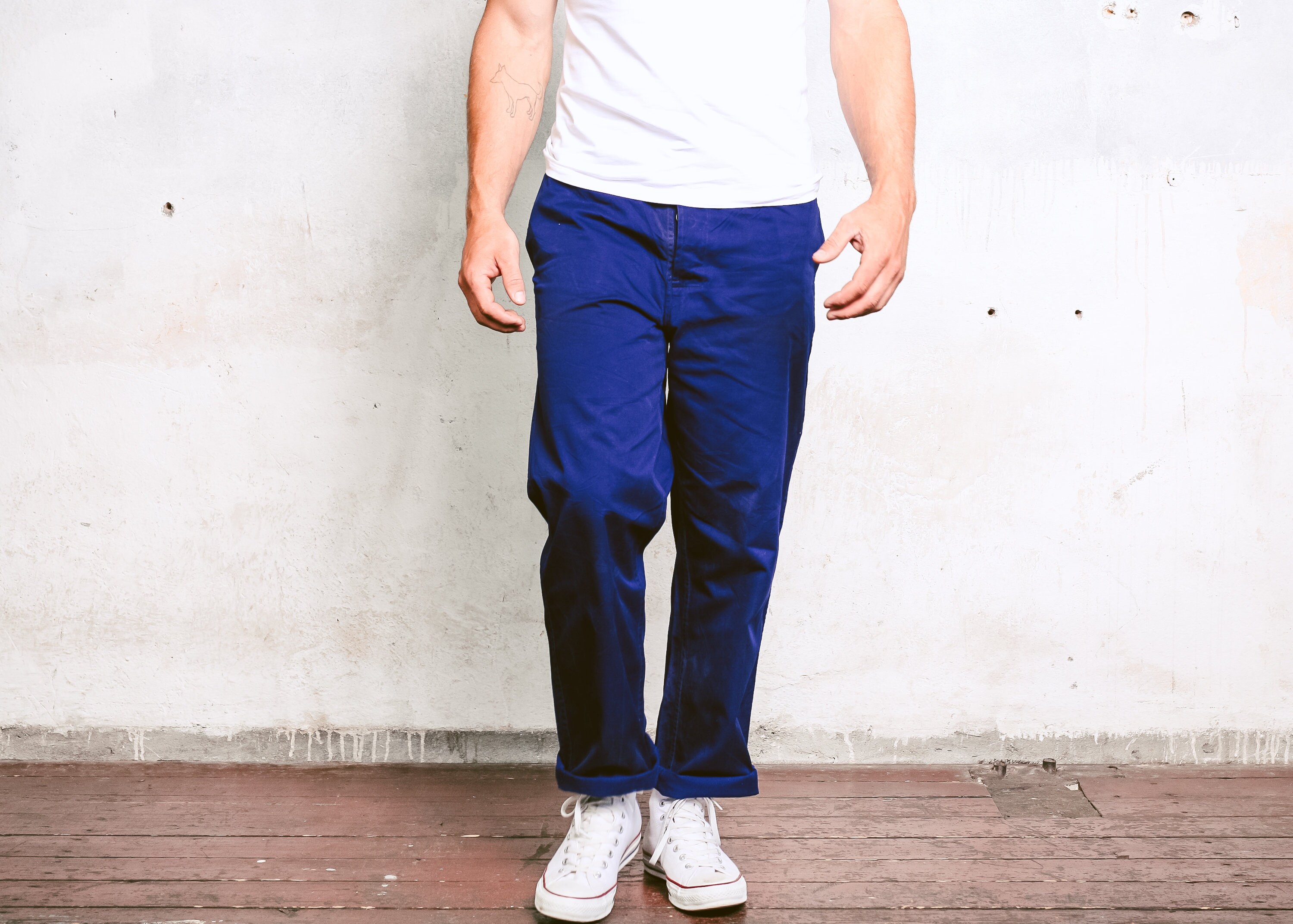 Vintage Utility Pants . Navy Blue Men Ankle Pants Cotton Trousers Chore Pants Cargo Pants
