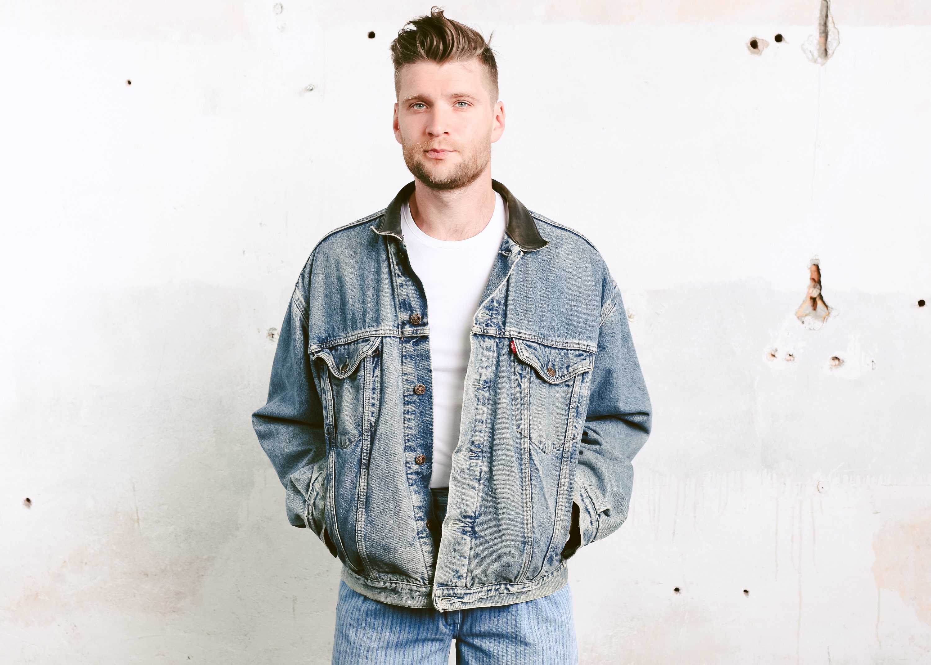 levis denim jacket leather sleeves
