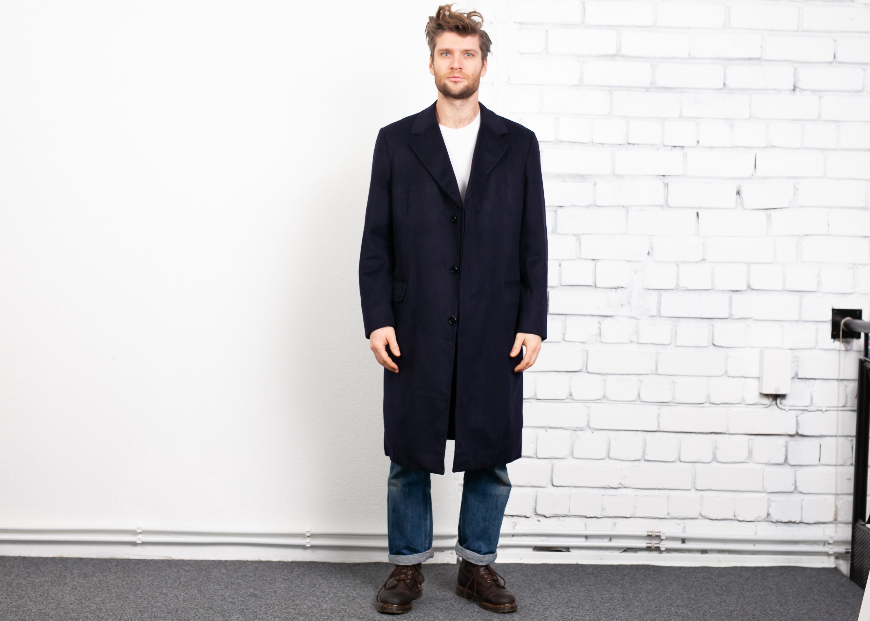 Aquascutum Cashmere Coat Vintage 70s Men's Navy Blue Long Coat Men's ...