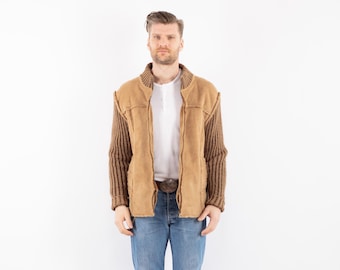 90s Beige Faux Shearling Jacket, Western Rancher, Men's Size L/XL