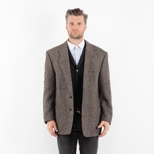 70's Men's Harris Tweed Blazer Jacket, Size L Men Tweed Blazer, Beige Wool Jacket, Vintage Wool Blazer, Academia Professor Style, Retro