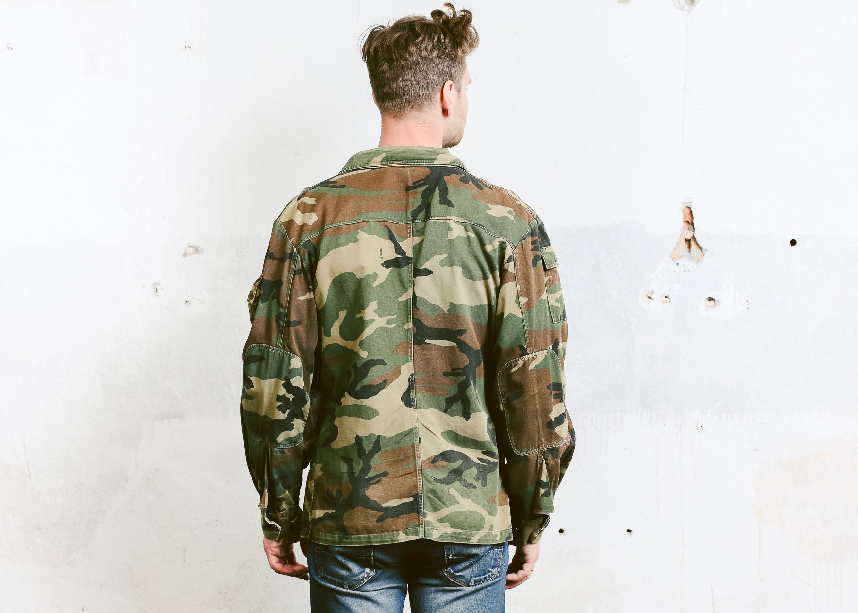 Men's NATO Camo Jacket . Vintage 90s Khaki Green Military Camo Jakcet