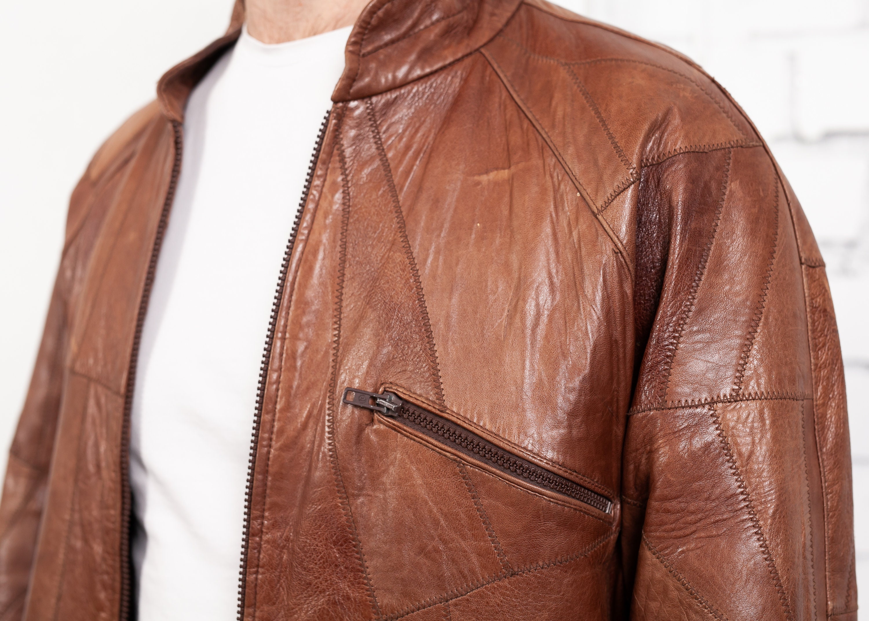 Leather Patchwork Bomber Jacket . Leather Flight Aviator Jacket Vintage ...