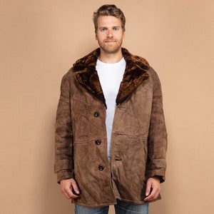 Oversized Sheepskin Coat Men, Overcoat Large XL, Western Outerwear, Heavyweight Winter Coat, Sheepskin Coat, Retro Suede Coat, BetaMenswear