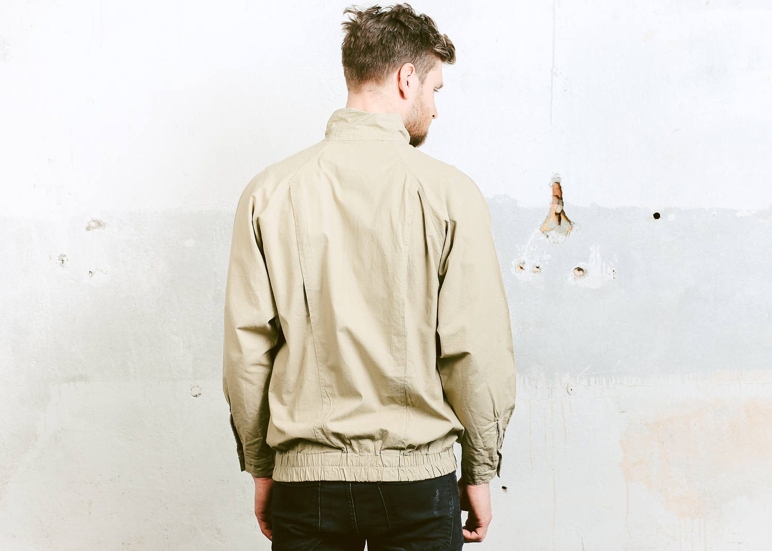 Men's Beige BOMBER Jacket . Vintage 90s Smock Jacket Lightweight Cotton ...