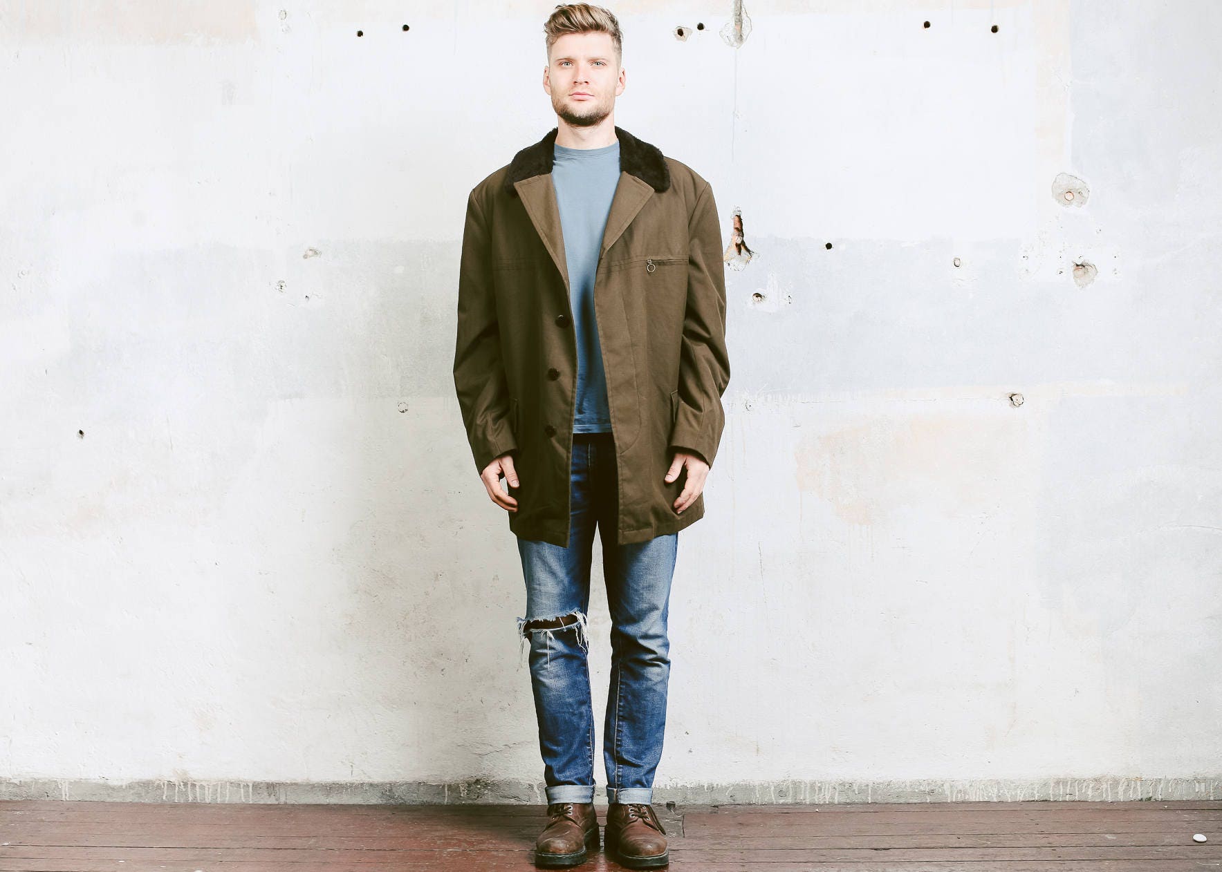 Caban homme pardessus homme taille XL veste vintage avec col en fausse fourrure manteau des annees 70 pardessus homme veste oversize manteau de voiture vetements d exterieur pour homme Etsy France