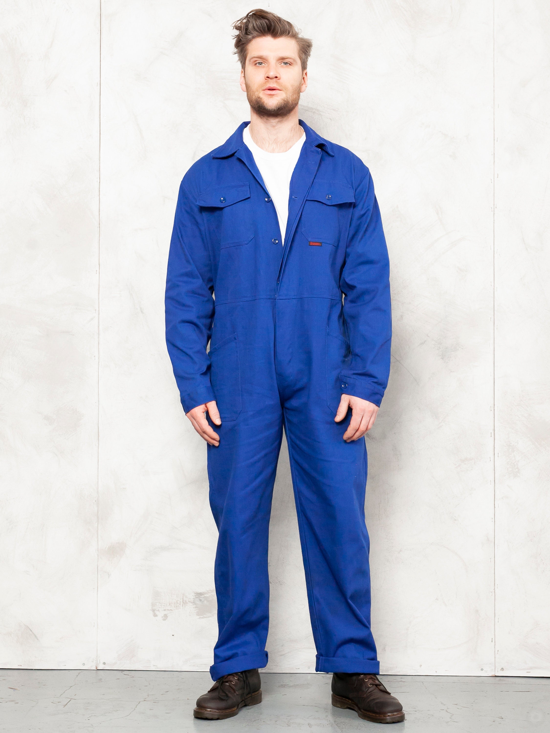 Men Jumpsuit vintage 1990s full overalls men clothing garage workwear