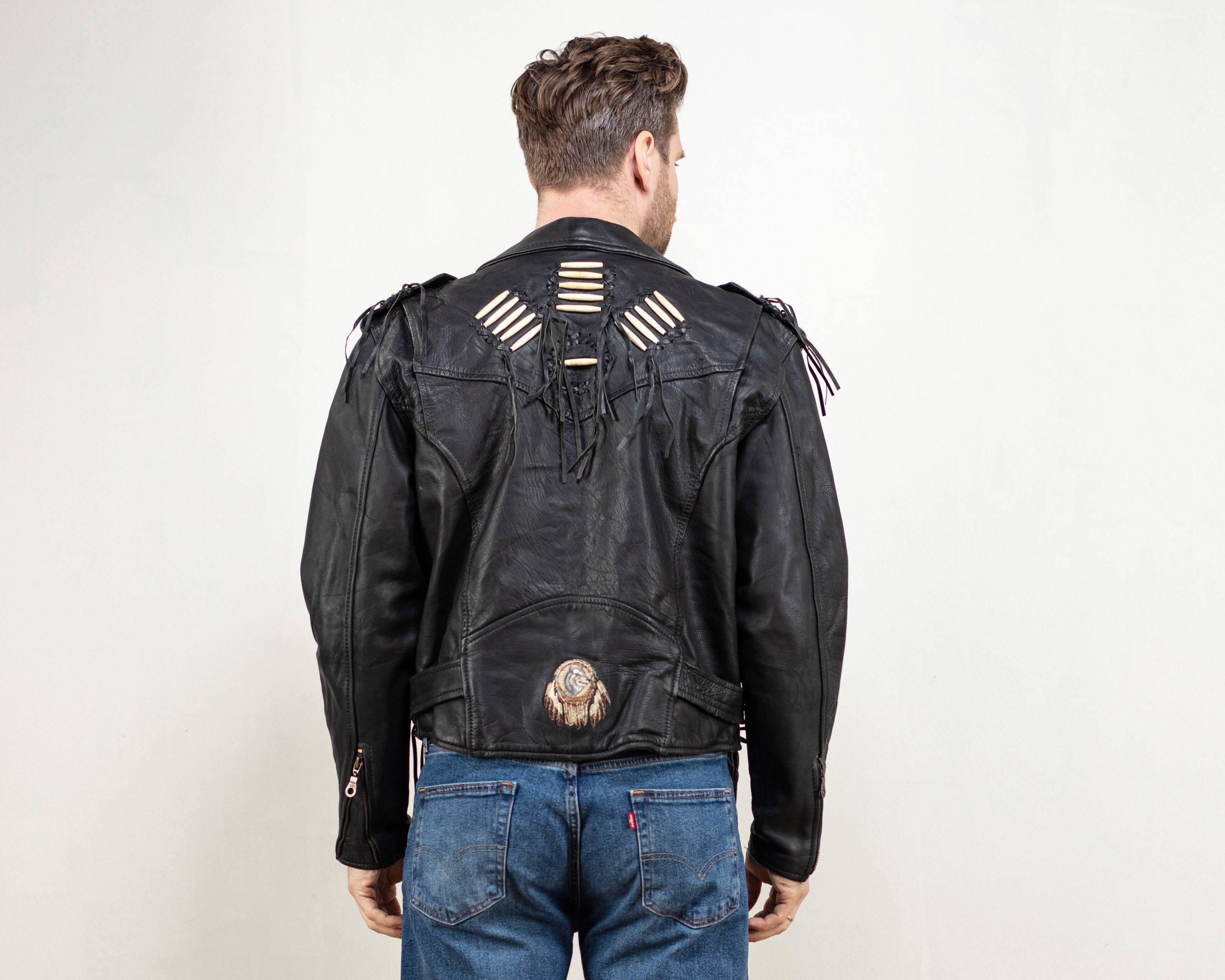 Vintage Protech Black Leather Biker Jacket black side zip 1990s punk