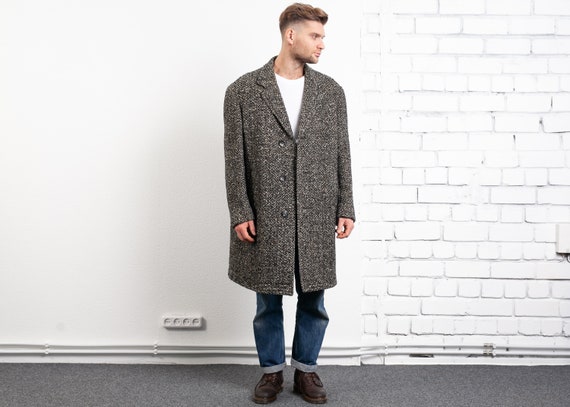 Speckled 70s Wool Coat . Vintage 1970s Men Winter