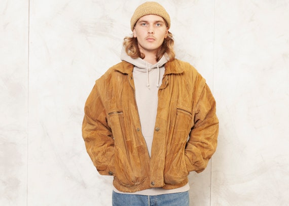 90s Men Suede Jacket Vintage Unisex Jacket Brown S