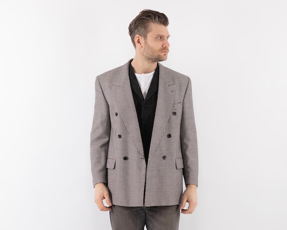 Blazer in lana grigia vintage anni '90, giacca in lana vintage da