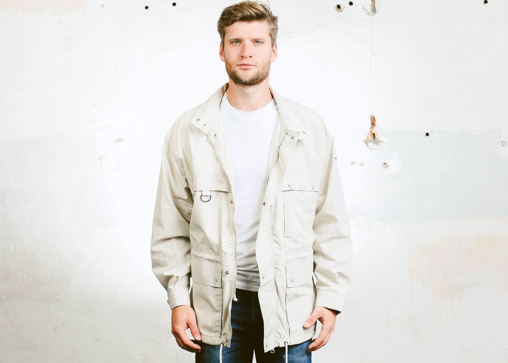 Mens Parka Jacket . Vintage 1990s Field Coat Lightweight Grey Jacket ...