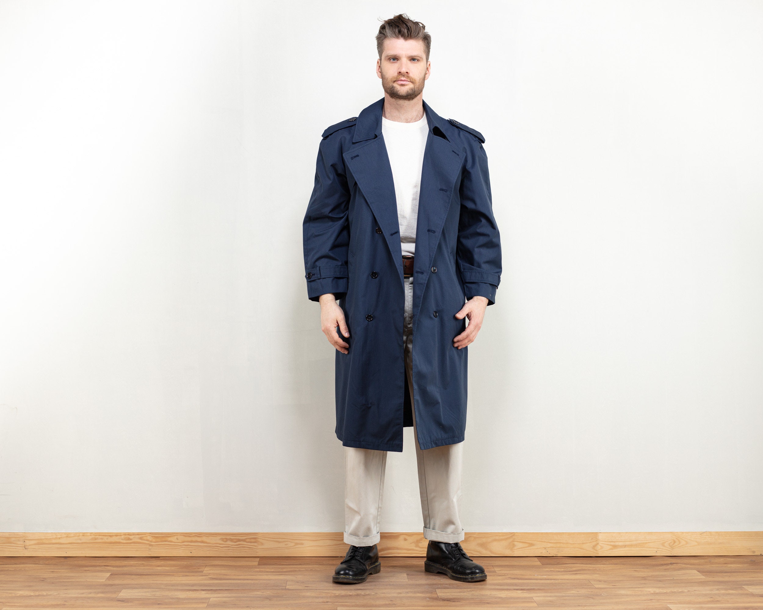 dark blue duster coat