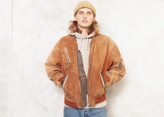 Aviator Suede Jacket Vintage 70s Men Jacket Brown