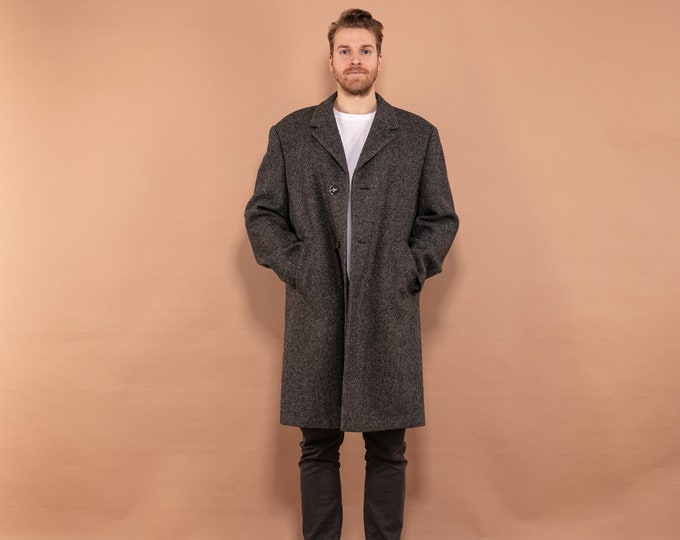 Long Coat Men, Size Large L, 80s Vintage Wool Coat, Wool Topcoat, Timeless Minimalist Coat, Classic Overcoat, Preppy Coat, Elegant Coat