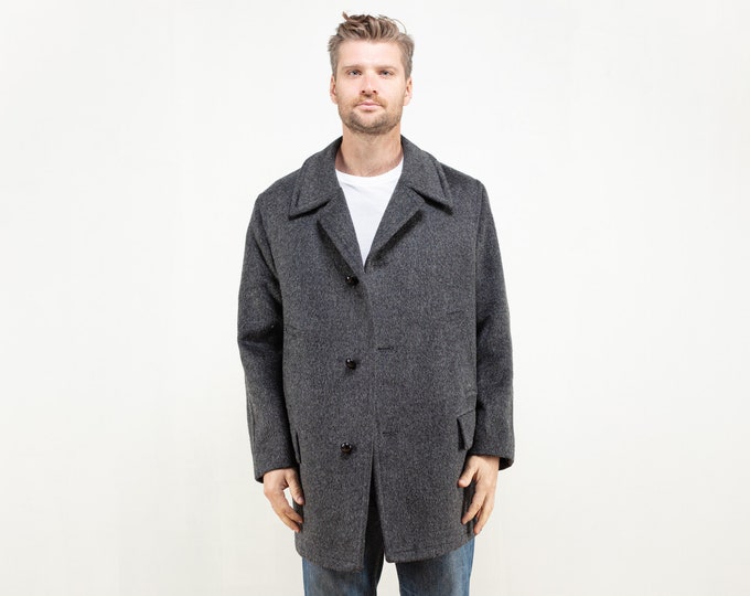 Vintage Grey Wool blend coat classic men vintage 1990s winter overcoat office long coat mac coat rain retro coat size extra large xl