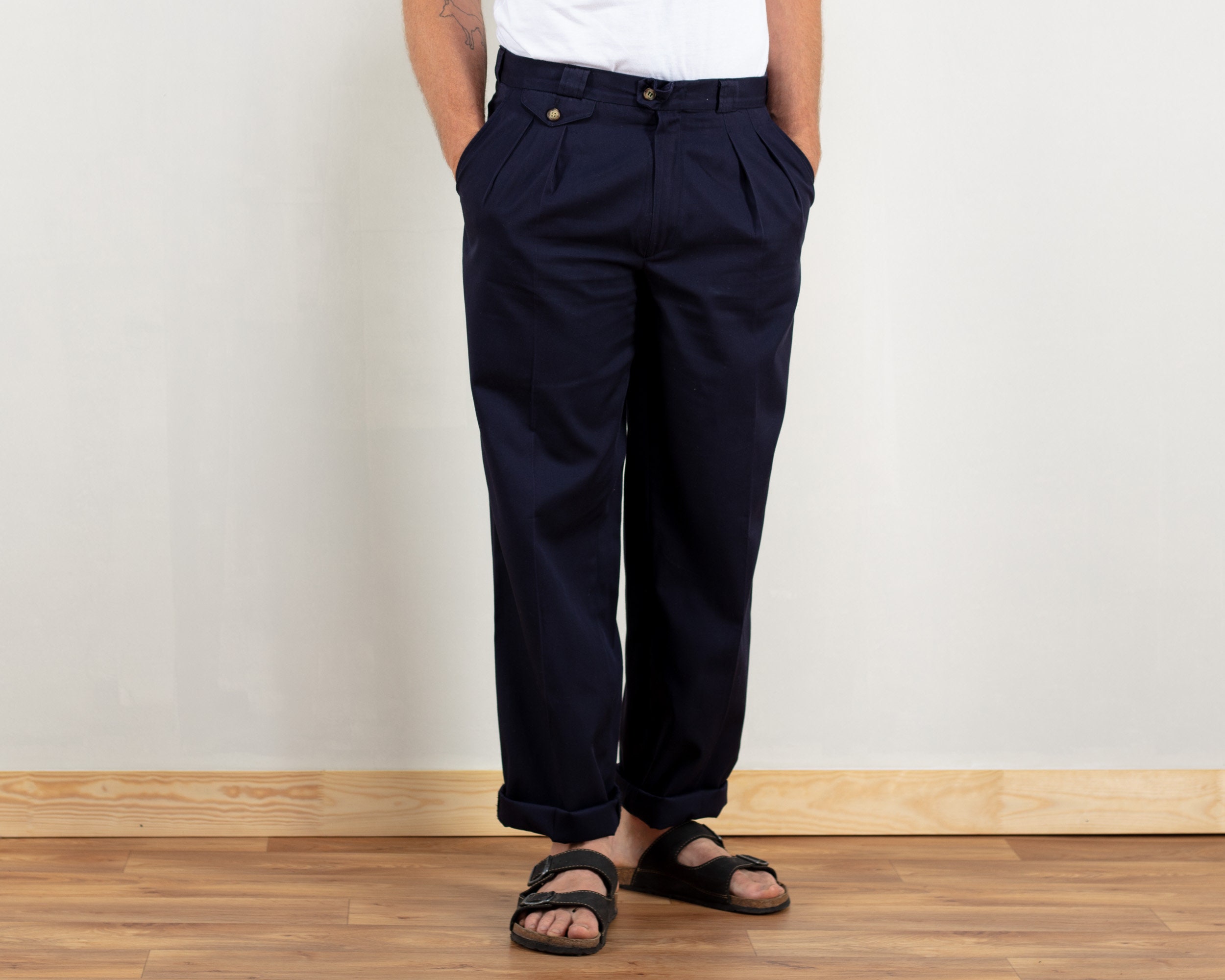 Pleated Chino Pants casual vintage 80s classic pants pleated trousers