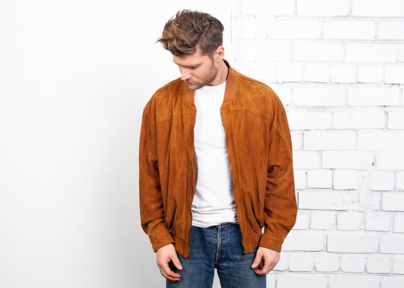 Suede Bomber Jacket . Men's Vintage Burnt Orange L