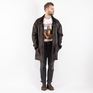 90&#39;s Brown Sheepskin Coat, Size L/XL Vintage Shearling Coat, Retro Leather Coat, Mens Leather Coat, Rugged Western Sheep Coat, Mens Clothing