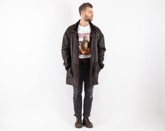 Cappotto in montone marrone anni '90: Pelle di montone vintage, taglia L/XL