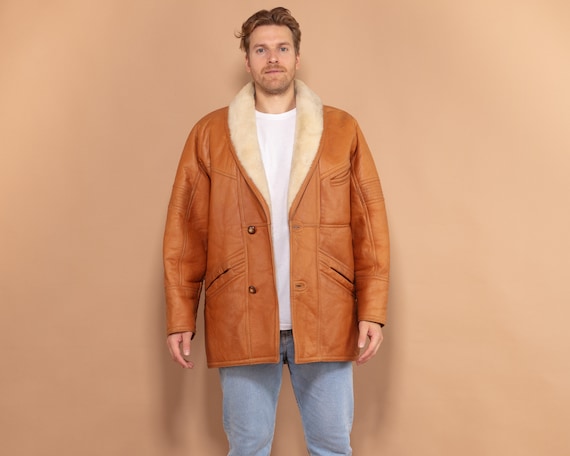 Manteau en peau de mouton retourn e pour homme des ann es 80
