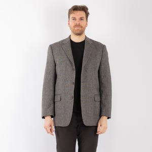 80&#39;s Gray Wool Blazer Jacket, Size L Vintage Wool Jacket, Retro Sport Coat, Old Money Style, Mens Clothing, Heritage Wear, Professor Jacket