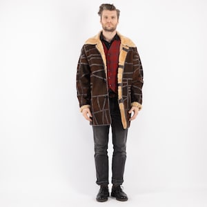 90s Men Brown Sheepskin Coat, Size XL Vintage Shearling Coat, Retro Leather Coat, Yellowstone Coat, Rugged Western Sheep Coat, Mens Clothing