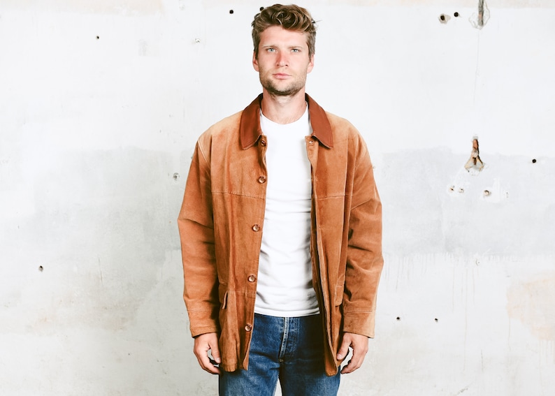 90s Leather Suede Jacket Men/'s Western Coat 1990s Outerwear 90s Spring Jacket size Large Vintage Men Suede Coat