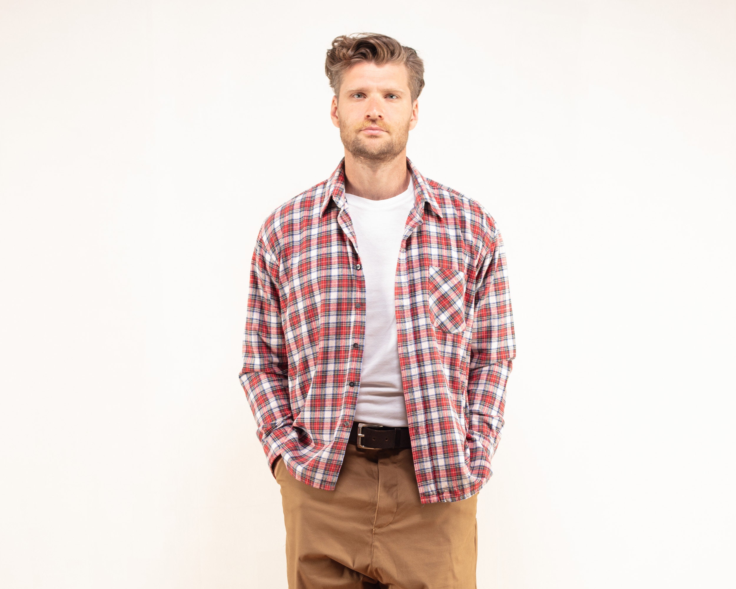 Plaid Flannel Shirt men vintage 90s woodcutter shirt casual shirt ...